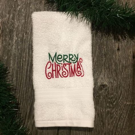 Merry Christmas Hand Towel Etsy Christmas Hand Towels Christmas