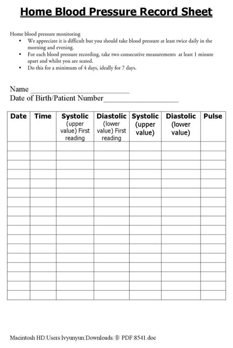 Download Home Blood Pressure Record Sheet For Free Page 2 Formtemplate