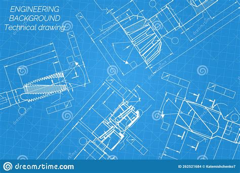 Mechanical Engineering Drawings On Blue Background Tap Tools Borer