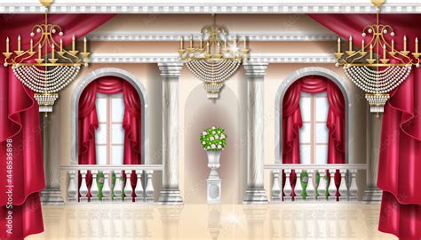 Classic Palace Interior Vector Background Royal Castle Room Red