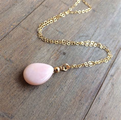 Natural Pink Opal Pendant Gold Necklace Genuine Solitaire Etsy