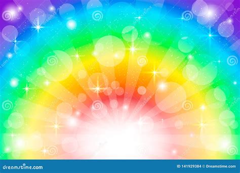 Rainbow Sunshine Effect With Blurred Dots Like Bokeh Bright Background