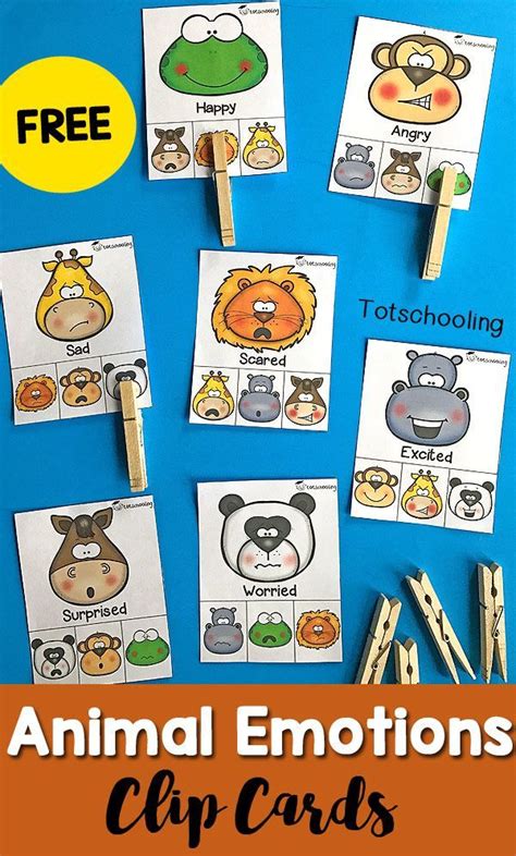 Animal Emotions Clip Cards | Feelings preschool, Emotions activities