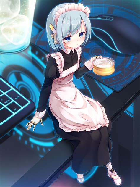 yuku kiollion commentary request copyright request highres 1girl android apron black