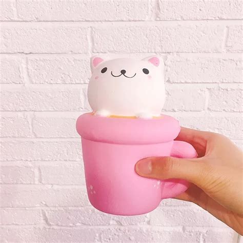 buy new soft jumbo squishy cup cat slow rising phone strap elastic pu