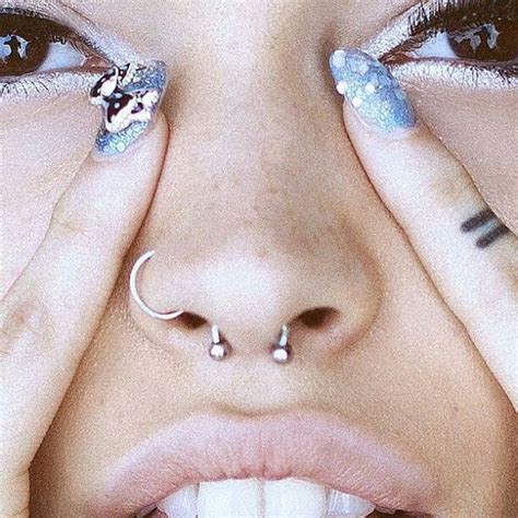 Dainty Septum And Nostril Ring Face Piercings Unique Body Piercings Nose Piercing
