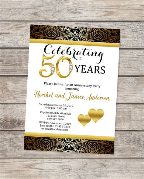 50th Wedding Anniversary Invitation Black And Gold 50th Etsy