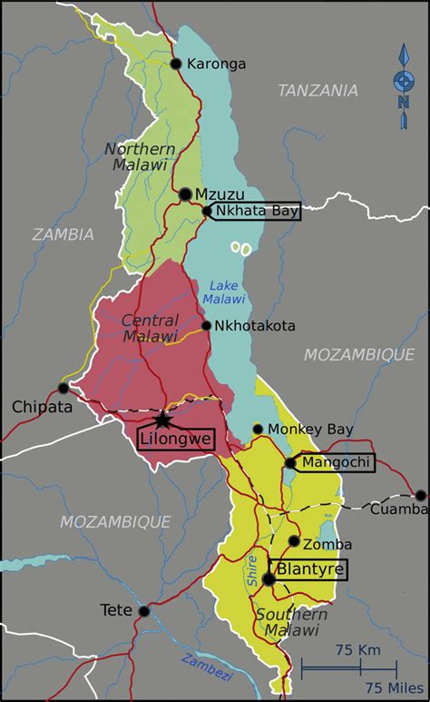 Map Of Malawi By Region Northern Central And Southern Regions The