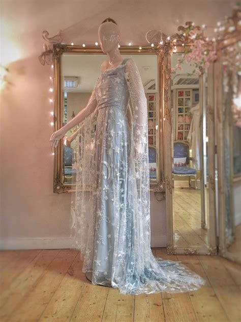 Hello Moon Star Embroidered Blue Wedding Dress Fairy Wedding