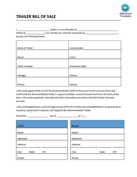 Free Trailer Bill Of Sale Form Pdf Word Do It Yourself Forms Free