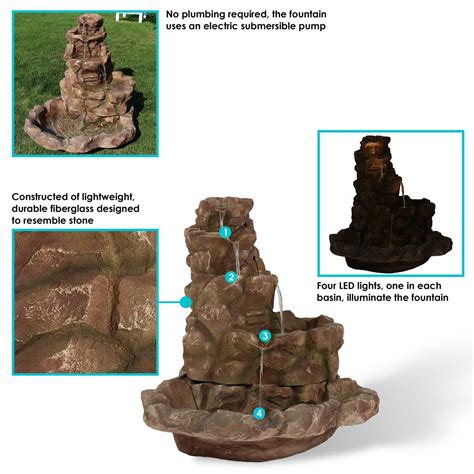 Sunnydaze Lighted Stone Springs Outdoor Water Fountain Rock Fountain