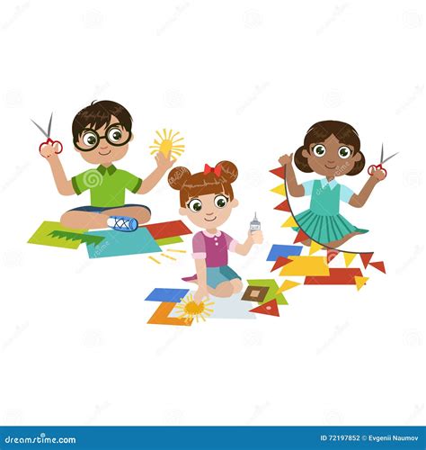Kids Doing The Paper Craft Stock Vector Illustration Of Paper 72197852