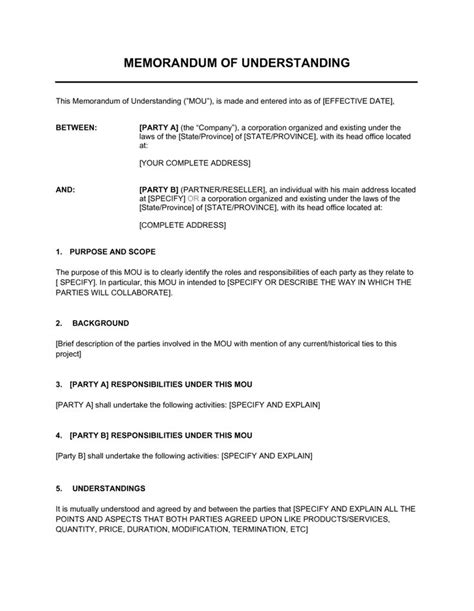 Memorandum Of Understanding Template By Business In A Box™ Memorandum Memorandum Writing