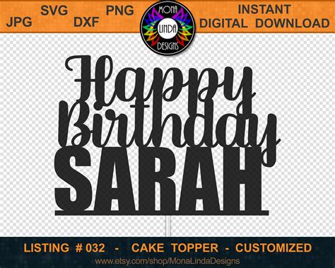 Happy Birthday Sarah Cake Topper Svg Png Dxf Cutting File Etsy Canada