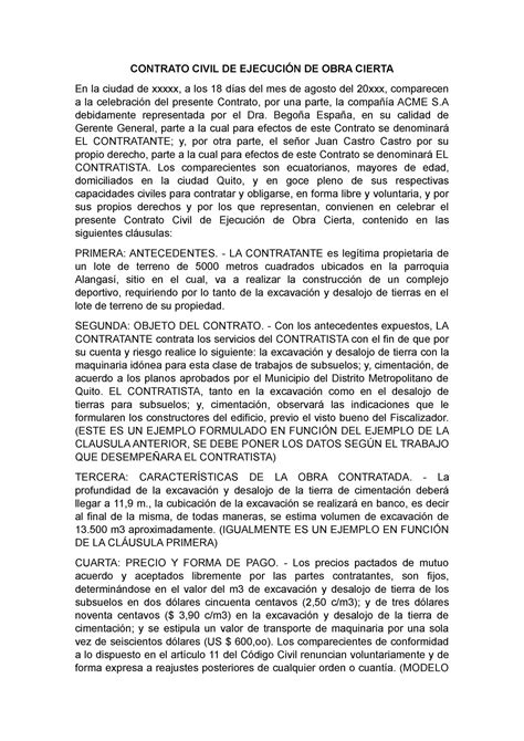 Contrato Civil De Ejecución De Obra Cierta Derecho Civil Utpl Studocu