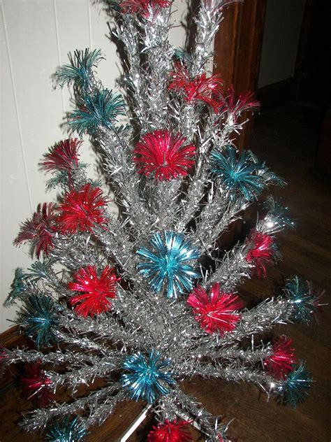 Aluminum Christmas Tree With Colored Poms Vintage Aluminum Christmas