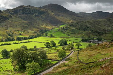 Rolling Farmland And Mountains In Little Langdale Lake District