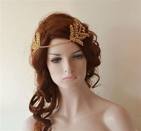 Gold Leaf Hair Vine Bridal Hair Piece Headpiece Gold Crystal Wedding