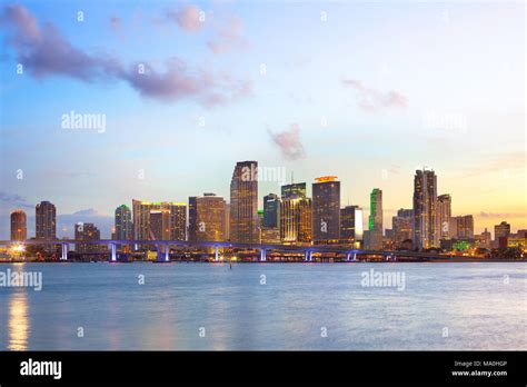Skyline Of Downtown Miami At Dusk Florida Usa Stock Photo Alamy