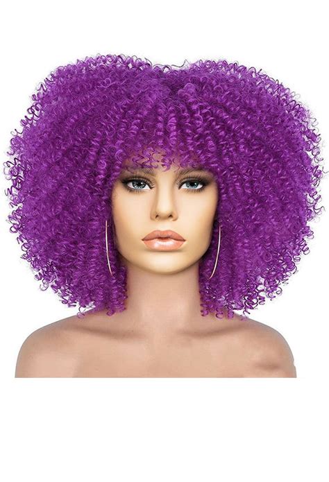 Curly Afro Wig For Black Women Gradient Purple Curly Cosplay Wig With Bang Top Quality Short