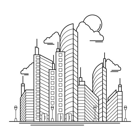 City Building Outline Design For Drawing Book Style Four 3221381 Vector