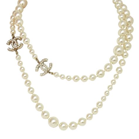 Chanel Long Faux Pearl Necklace With Miniature Faux Pearl Cc Cha At 1stdibs