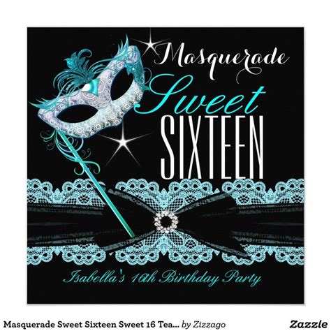masquerade sweet sixteen sweet 16 teal blue invitation zazzle sweet sixteen invitations