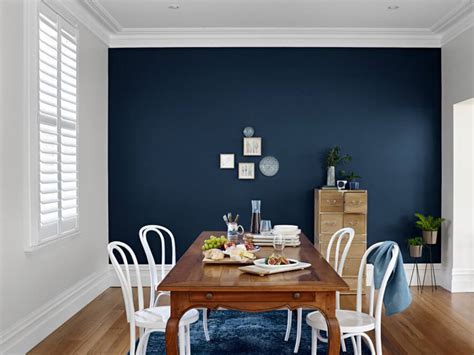 Dark Navy Blue Feature Wall White Walls Contrast With Timber Floor
