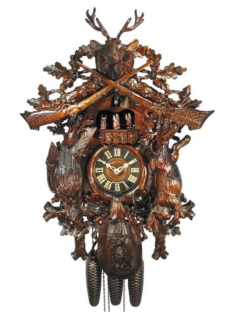 400 8 28bf 8 Day Standing Stag Hunters Cuckoo Clock