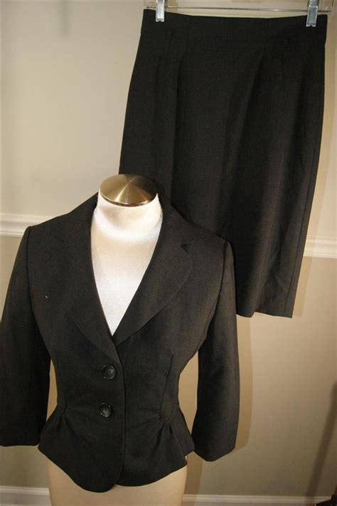 Ann Taylor Petite Womens Dk Gray Button Skirt Suit Size P P Su Ebay