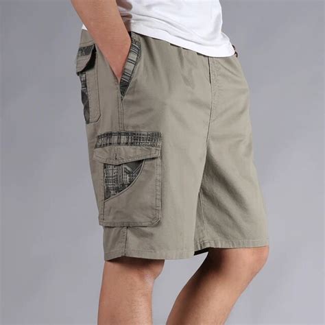 men shorts summer plus size 40 42 44 46 cotton elastic waist loose army green male cargo shorts