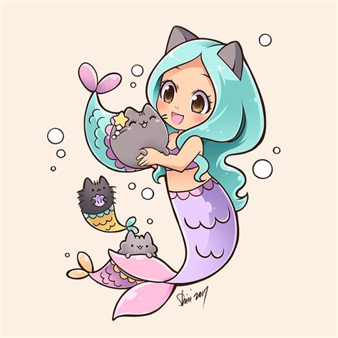 3b Mermaid Pusheen By Nekoshiei Super Cute Kawaii