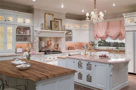 White And Pink French Country Kitchen With Images Shabby Chic