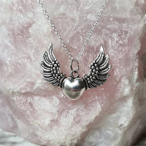 Winged Heart Silver Necklace Etsy