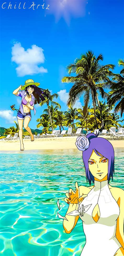 Hinata Konan Anime Art Beach Flowers Islands Naruto Sun Tropical HD Phone Wallpaper