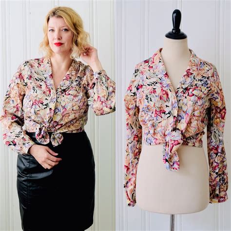 70s vintage pink floral print secretary blouse w round collar etsy