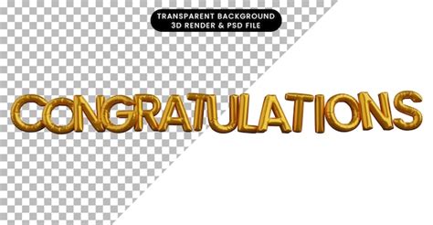 Premium Psd 3d Illustration Of Text Congratulation Golden Balloon Concept