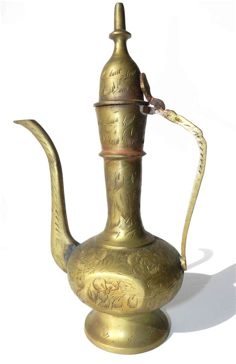 Antique Vtg Heavy Gold Ottoman Turkish Ewer Ibrik Brass Pitcher Hand