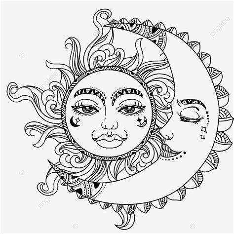 Hand Drawn Lineart Sun Moon Sun Drawing Moon Drawing Sun Sketch Png