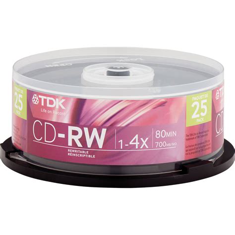 Tdk Cd Rw Compact Discs Spindle Pack Of 25 Cd Rw80cb25 Bandh