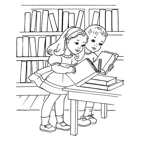 Desenho De Crianças Lendo Livros Na Biblioteca Para Colorir Tudodesenhos