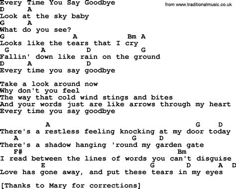 Every Time You Say Goodbye - Bluegrass lyrics with chords