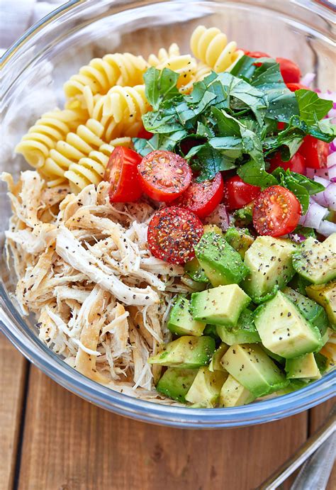 Healthy Chicken Pasta Salad Recipe With Avocado Chicken