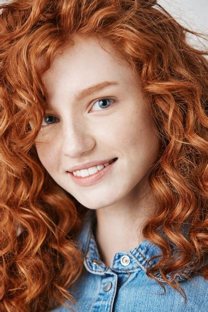 Free Photo Close Up Of Redhead Beautiful Girl With Freckles Smiling
