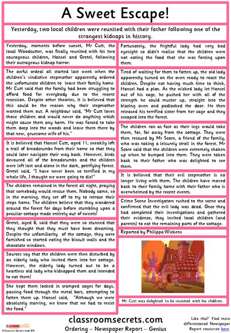 Ks2 newspaper report writing using the newspaper featured in the time traveller and the adventure on the ring of fire the video sets for example; Ordering a Newspaper Report | Classroom Secrets