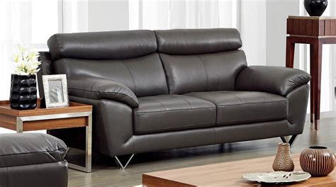 Dark Grey Italian Leather Living Room Sofa Set 3pcs Modern 8049 Esf