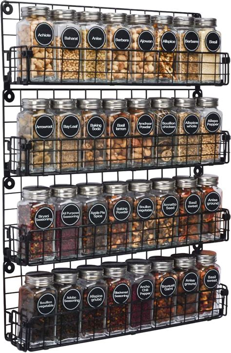 Spice Rack Wall Mounted 4 Tier Stackable Black Iron Wire Hanging Spice