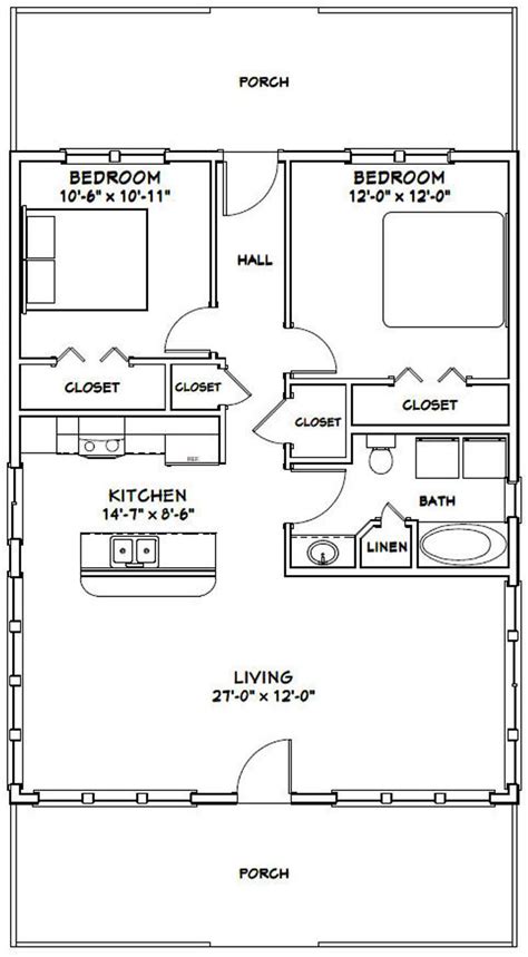 28x36 House 2 Bedroom 1 Bath 1008 Sq Ft Pdf Floor Etsy Tiny House Floor Plans Floor Plans