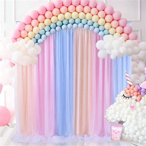 Buy Pastel Rainbow Backdrop Tulle Unicorn Backdrop Curtain For Girl