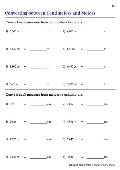 Grade 2 Math Worksheet Measurement Convert Between Centimeters And